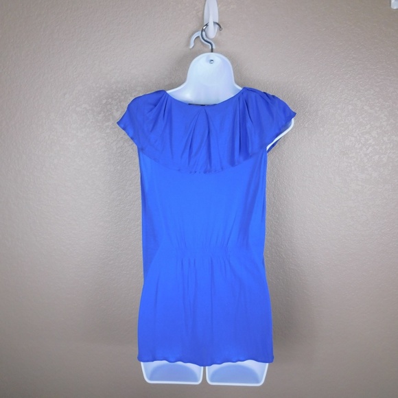BCBG Max Azria Royal Blue Ruffle Neck Top - Picture 2 of 4